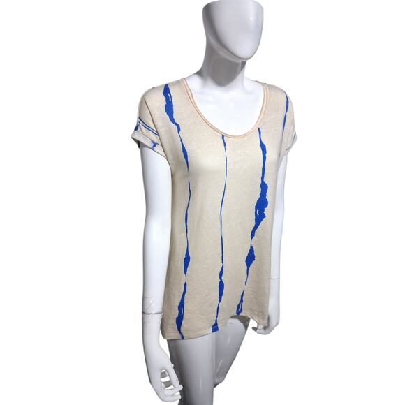 LYSSÉ New York Women's Oversized XS Paint Striped Linen Crew Quiet Luxury Top - Picture 3 of 10